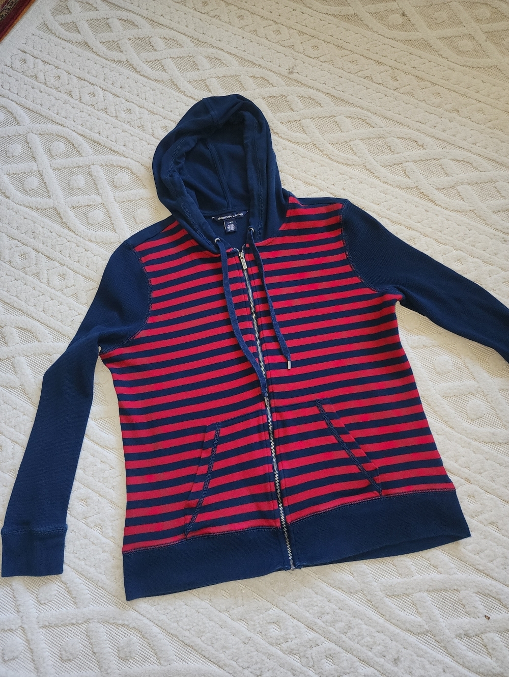L Striped Navy & Red Zip Hoodie
